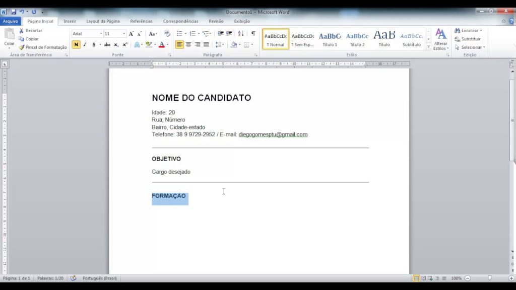 Criando um currículo do zero 0 passo a passo Word