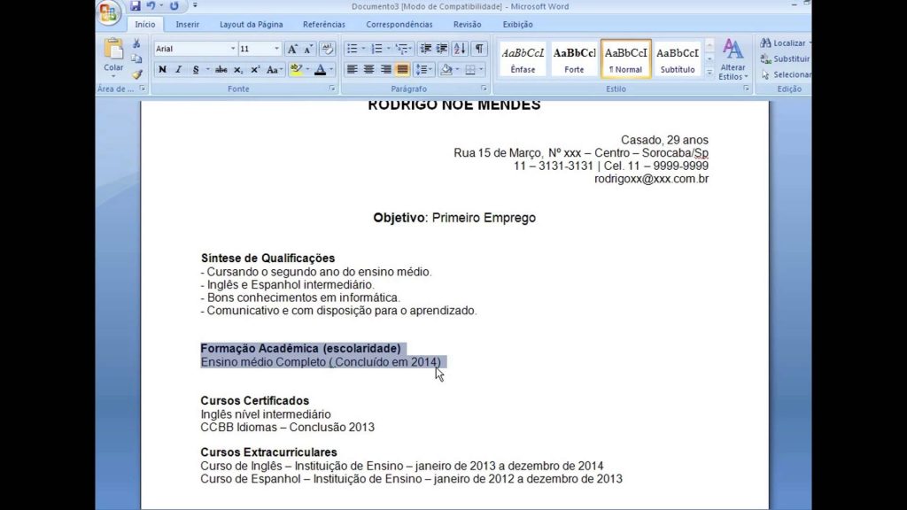 Currículo de Primeiro Emprego - Como fazer e modelo de Currículo