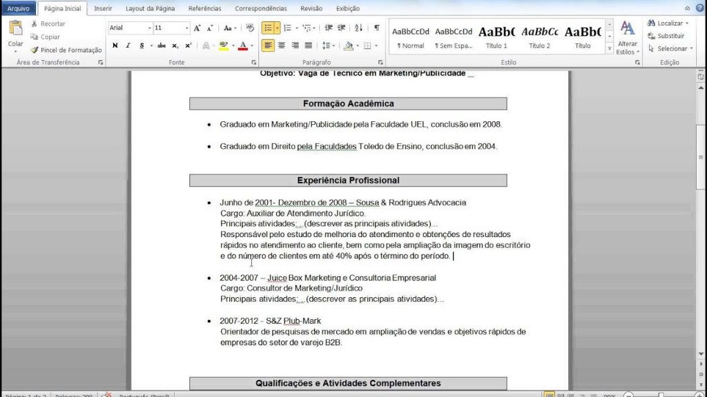 Como montar um Modelo de Currículo Video Aula Prática