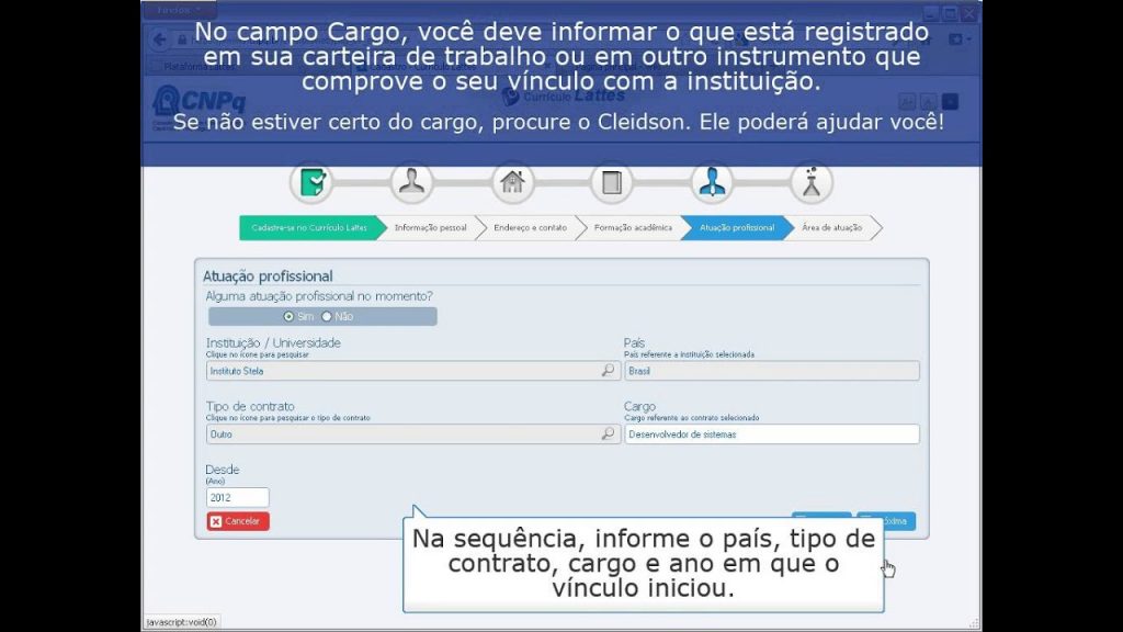 Cadastrando um currículo Lattes