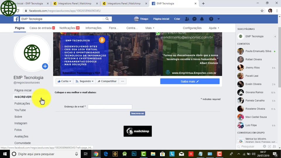Como integrar o e-mail marketing com o facebook? (Mailchimp+Facebook)
